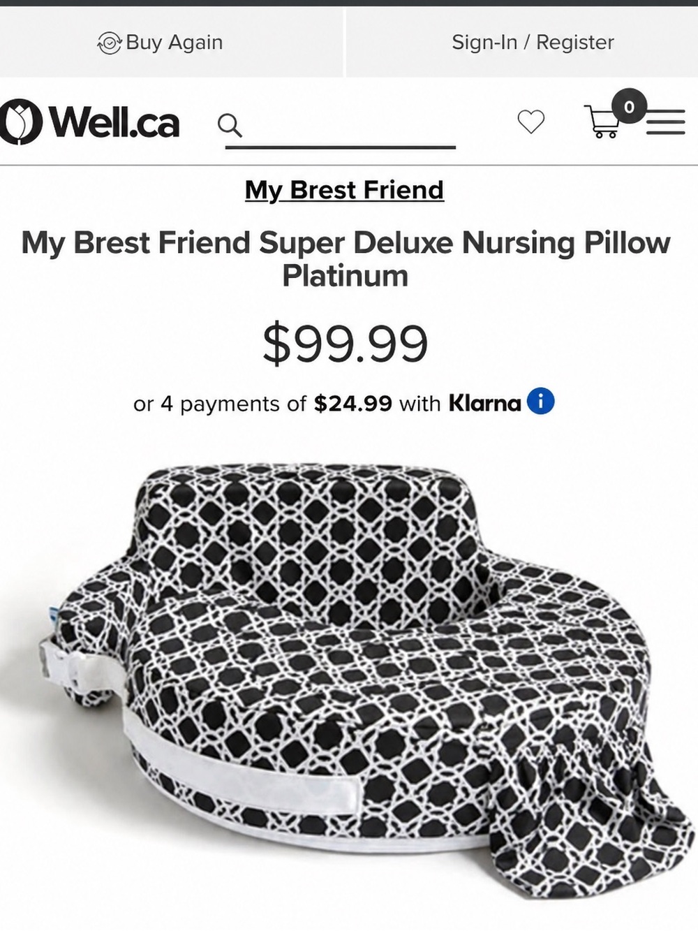 My Breast Friend Black and White Patterned Nursing Pillow